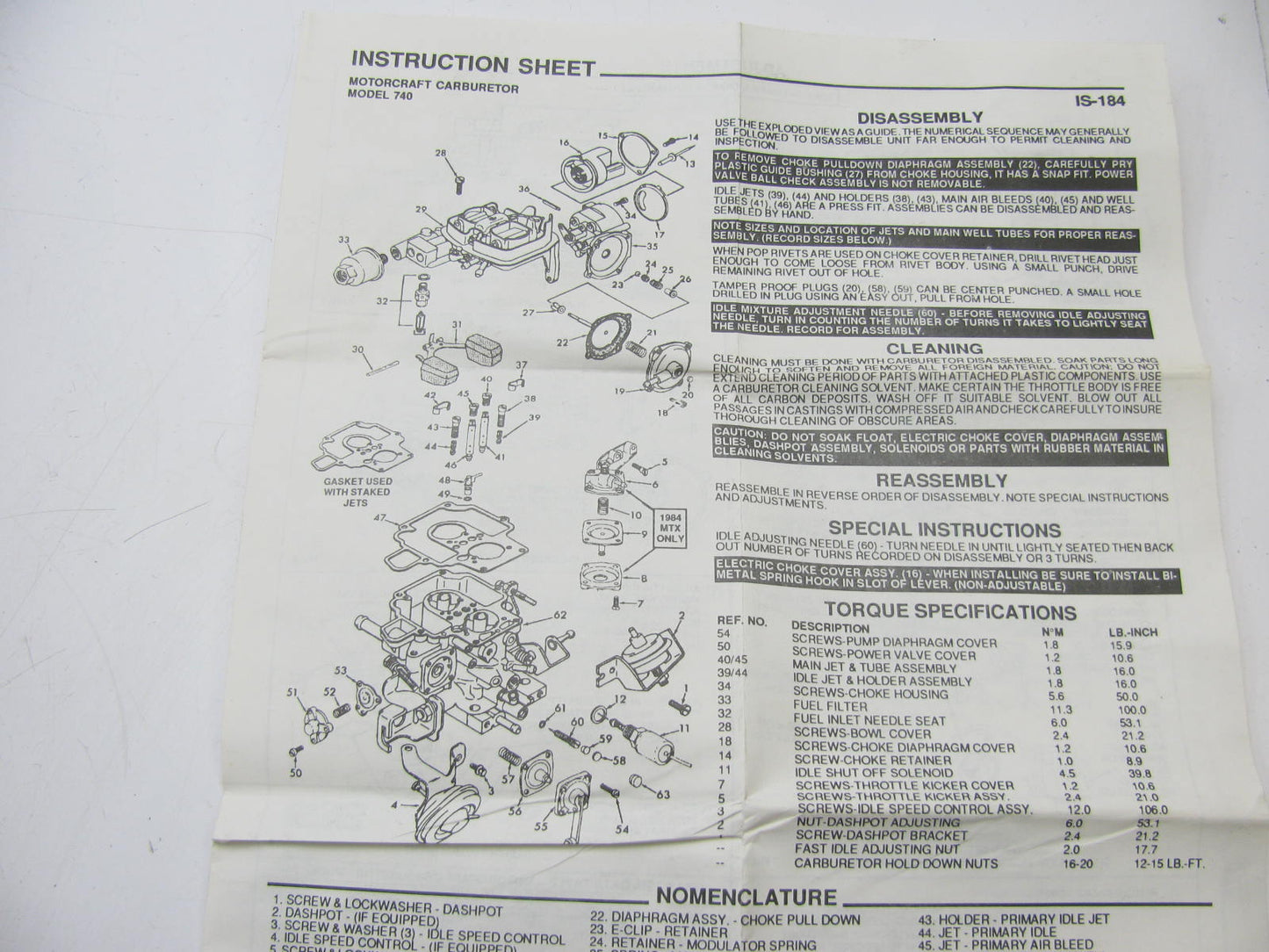 Filko 27-1171 Carburetor Rebuild Kit - Motorcraft 2-BBL 740