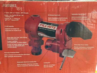Fill-Rite FR610H Fuel Transfer Pump, 115V AC, 15 GPM Max. Flow Rate , 1/6 Hp