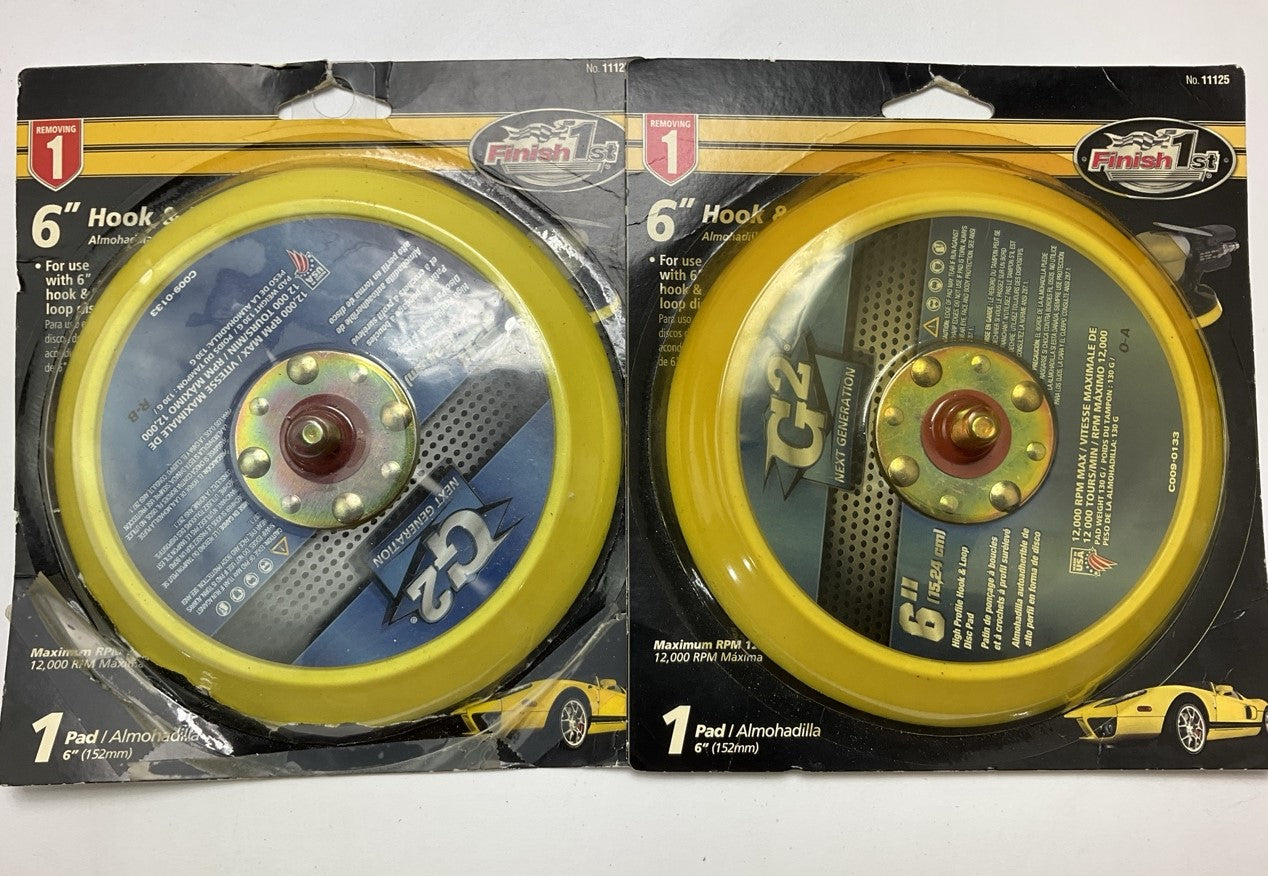 (2) Finish 1st 11125 6'' High Profile Hook & Loop Sanding Disc Pads, 12,000 RPM