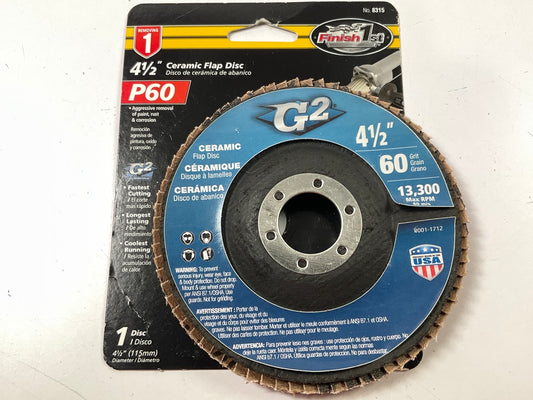 Finish 1st 8315 G2 4-1/2'' Ceramic Flap Disc P60 60 Grit, 13,300 Max RPM