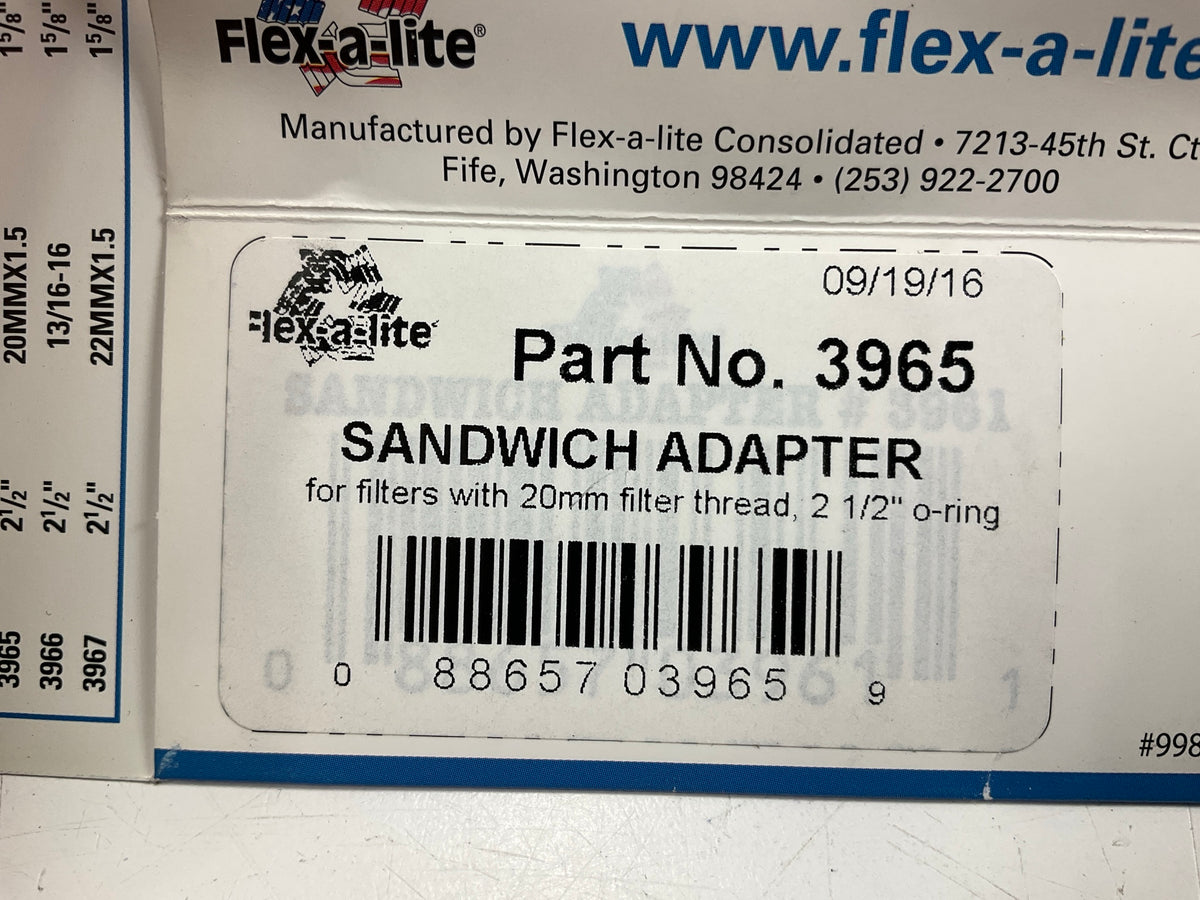 Flex-A-Lite 3965 Remote Oil Filter Adapter Kit Cast Sandwich Adapter 20mm Thread