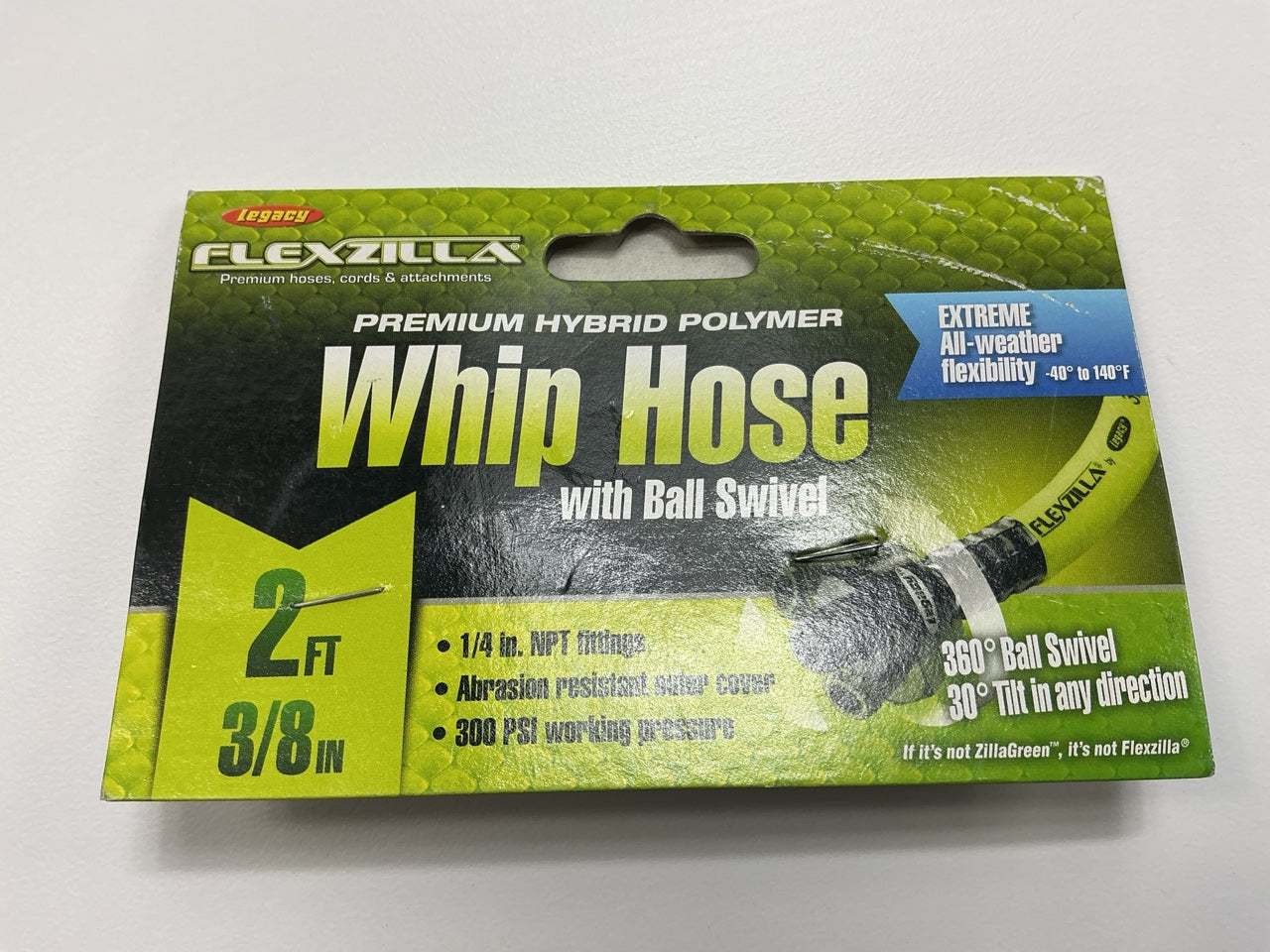 Flexzilla HFZ3802YW2B 3/8'' X 2' Whip Hose With Ball Swivel, 1/4'' NPT