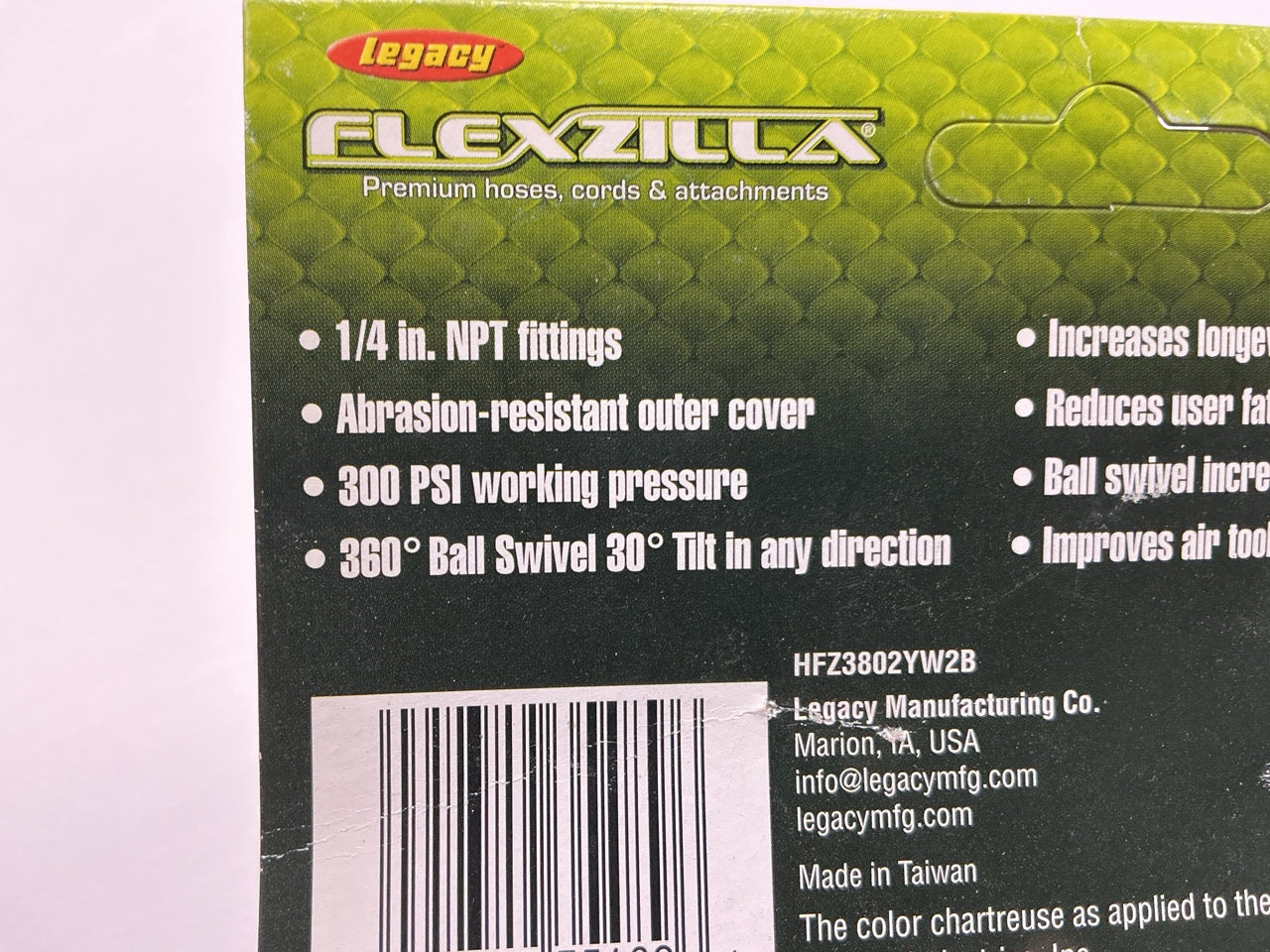 Flexzilla HFZ3802YW2B 3/8'' X 2' Whip Hose With Ball Swivel, 1/4'' NPT