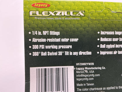 Flexzilla HFZ3802YW2B 3/8'' X 2' Whip Hose With Ball Swivel, 1/4'' NPT