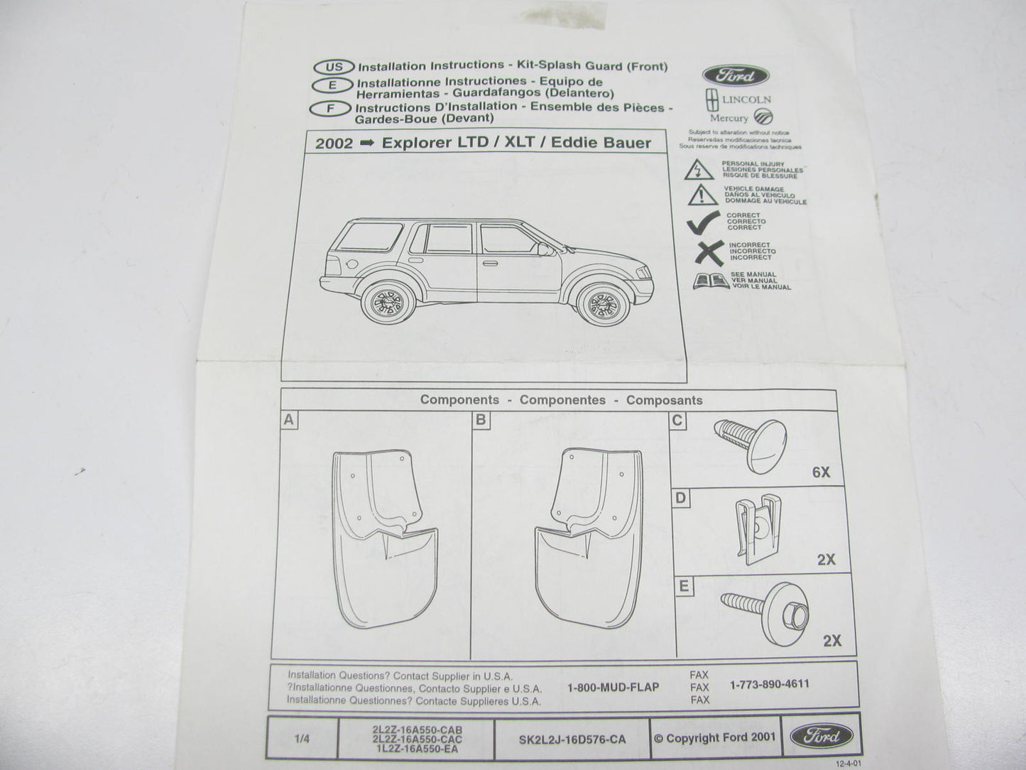 NEW 2L2Z-16A550-CAD FRONT Splash Guards Mud Flaps BEIGE OEM For 02-03 Explorer