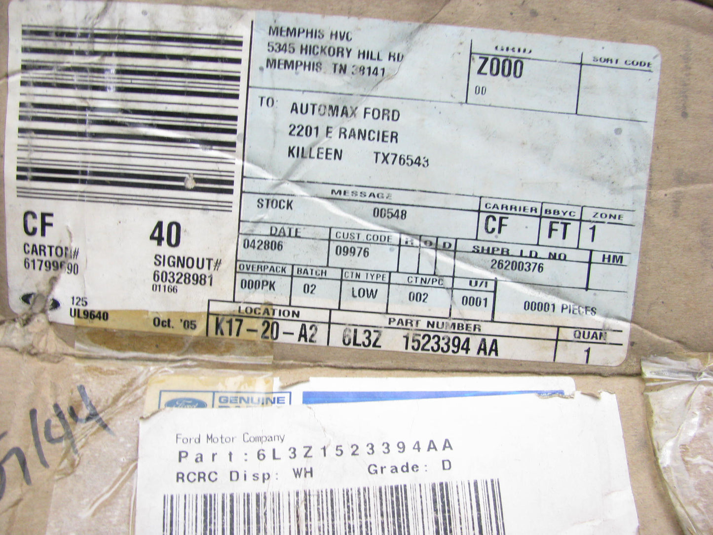 NEW - OEM Ford 6L3Z-1523394-AA Rear Center Power Window Motor