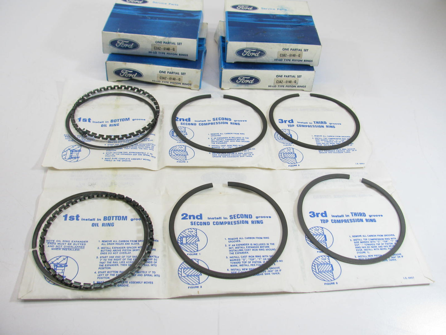 (4) NOS - OEM Ford C3AZ-6148-G Partial Piston Rings .020'' 1968-1993 302 351-V8