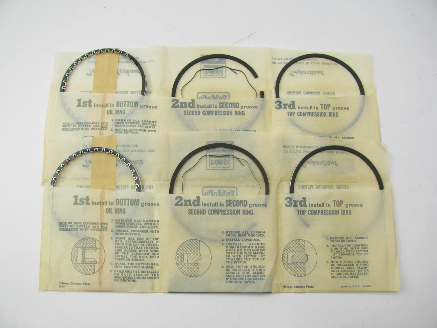 DOES (2) PISTONS - OEM Ford C3OZ-6148-A STD Size Piston Rings 63-83 Ford 200 250