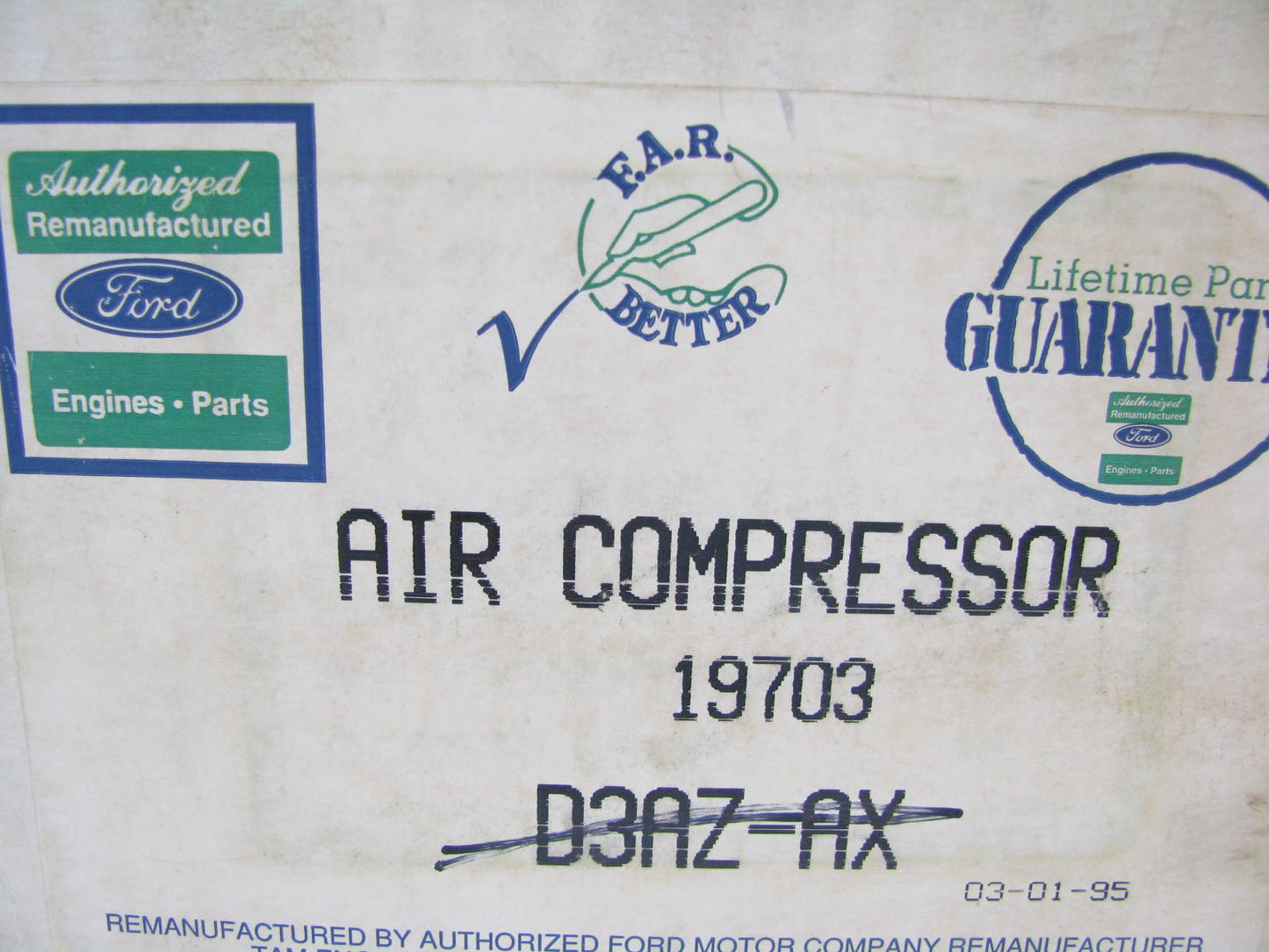 REMAN OEM Ford D3AZ-19703-AX York 210 A/C Compressor W/O Clutch - 1970 Montego