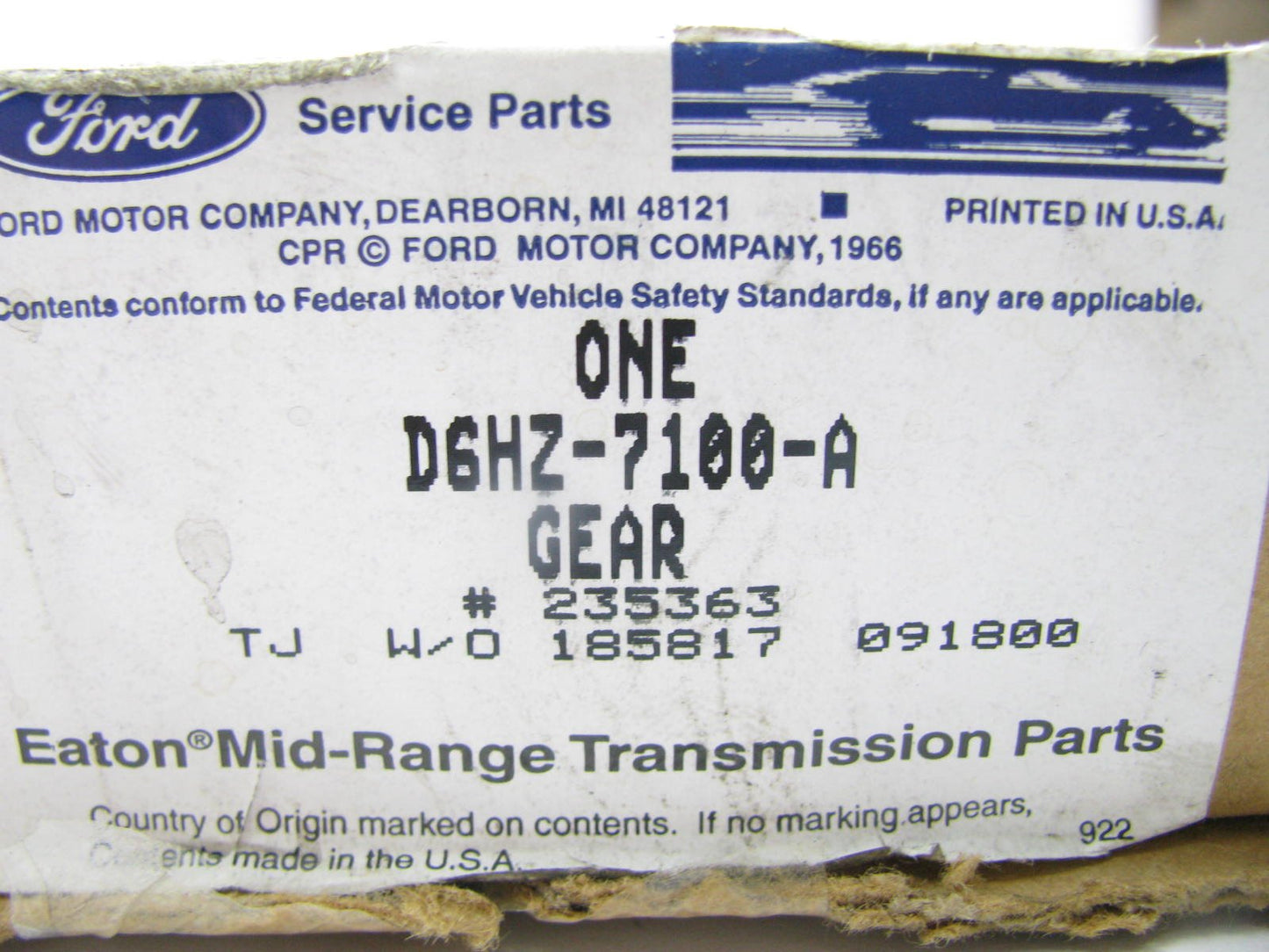 NOS OEM Ford D6HZ-7100-A Transmission Mainshaft 1st Gear Eaton 235363 38T FS5005