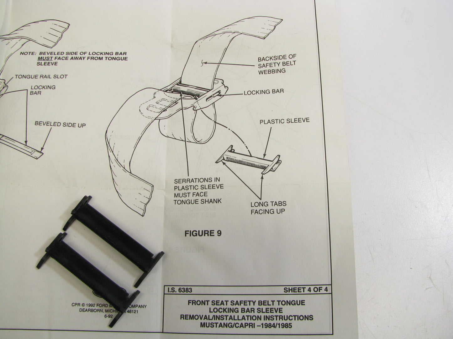 NEW - OEM Ford E4ZZ-61610C78-A Front Seat Belt Locking Sleeve Kit 83-86 Mustang