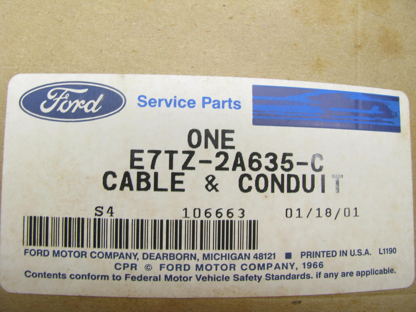 Ford E7TZ-2A635-C Rear Right Parking Brake Cable - 1991-1992 Ford Explorer
