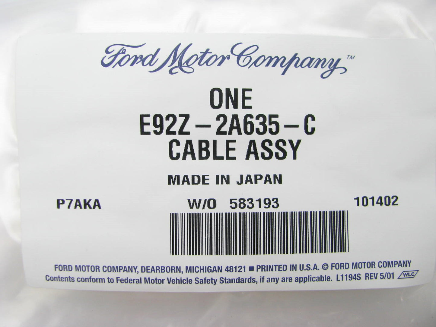 OEM REAR LEFT Parking Brake Cable E92Z-2A635-C  For 1989-1992 Ford Probe