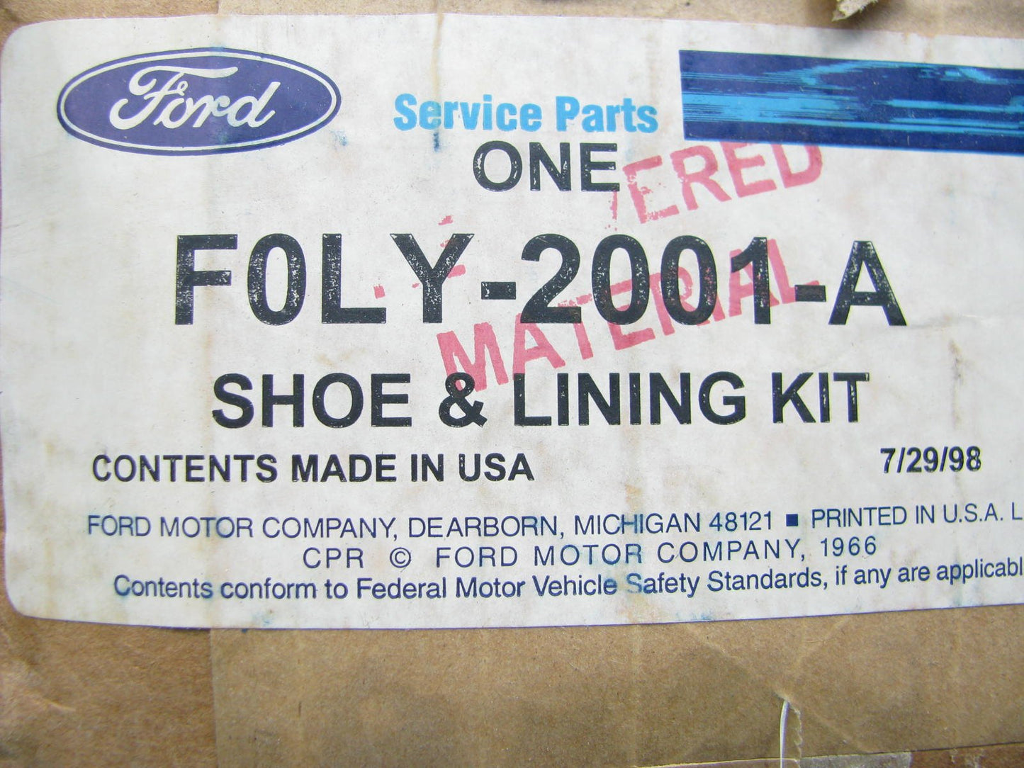 New OEM Front Disc Brake Pads For 90-92 Lincoln Mark VII F0LY-2001-A