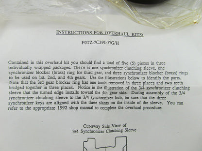 88-91 Ford Ranger,  88-90 Bronco II M5R1 Manual 5-speed Transmission Synchro Kit