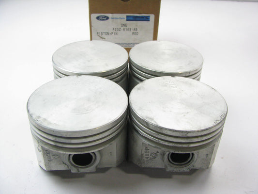 (4) NEW - OEM Ford F23Z-6108-AB Engine Piston STD 1984-1994 Tempo & Topaz 2.3L