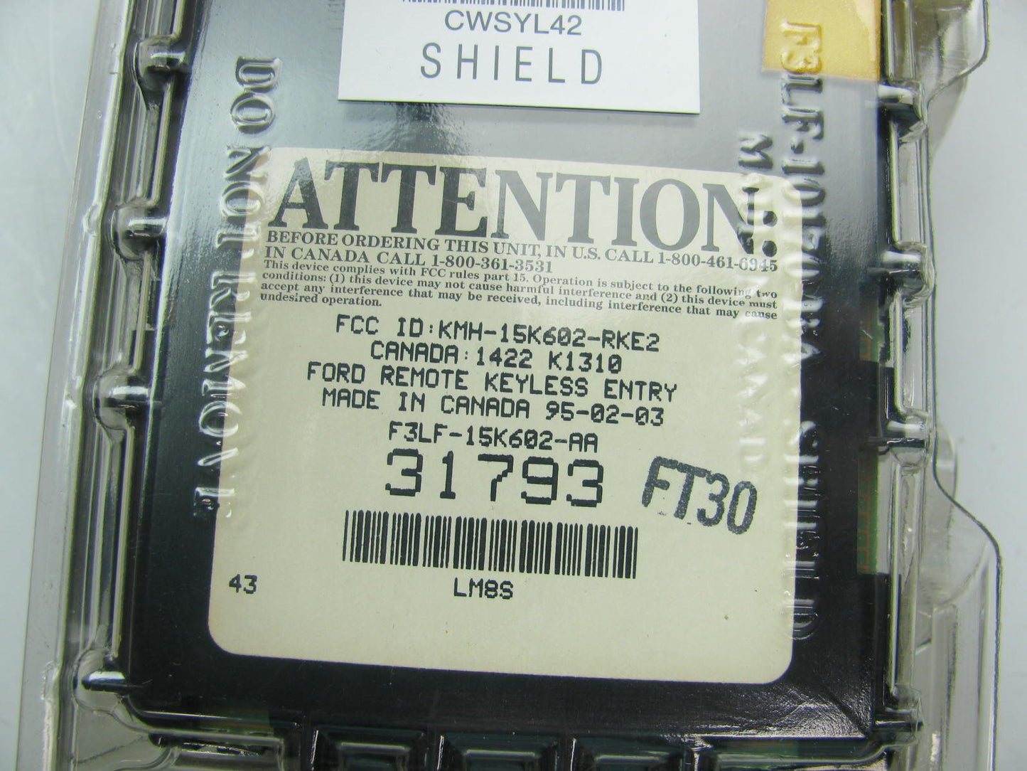 NOS OEM Ford Keyless Entry Remote Control Module 1993 Mark VIII   F3LF-15K602-AA
