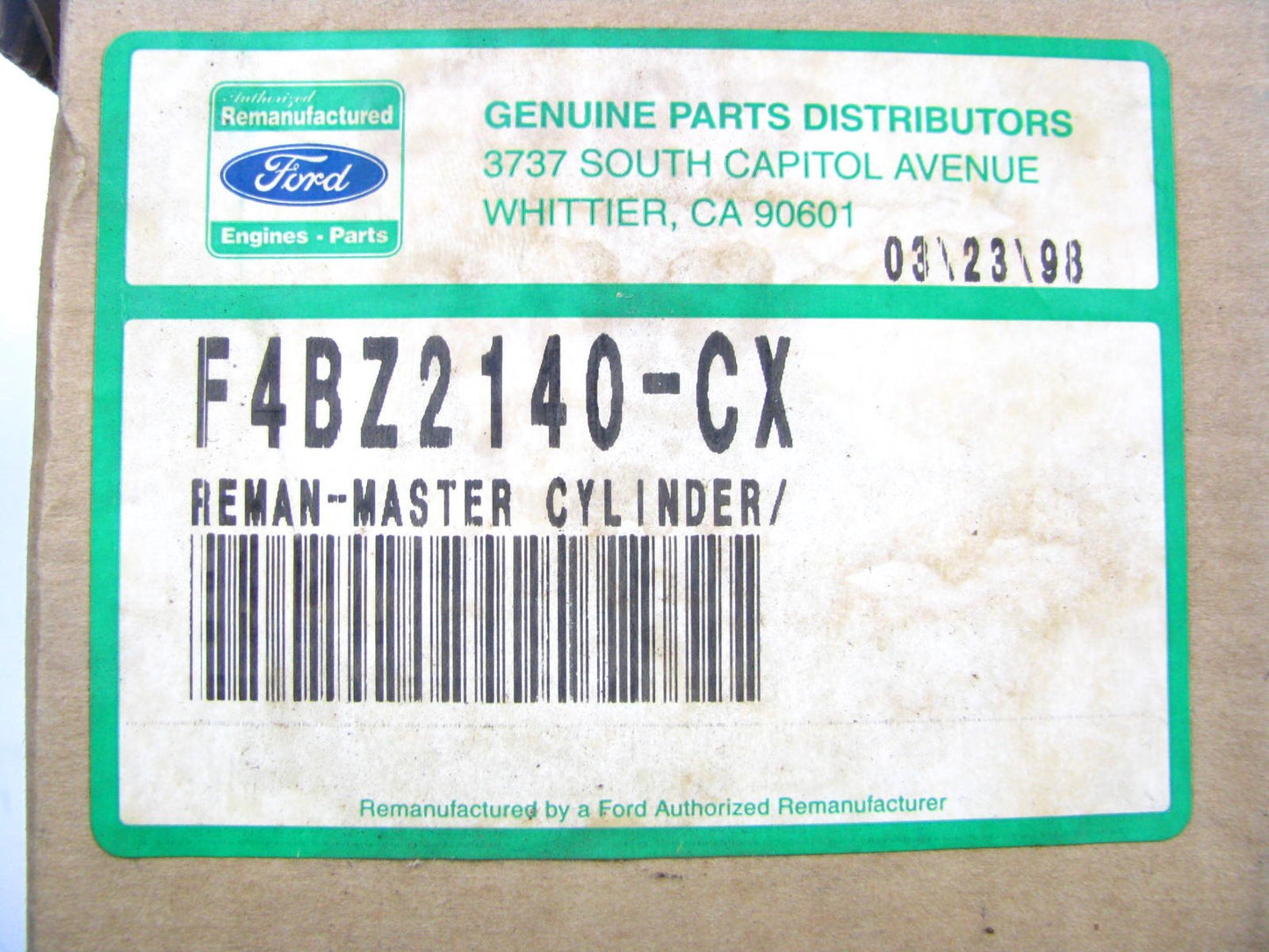 REMAN. Ford F4BZ2140-CX Brake Master Cylinder 94-97 Aspire 1.3L HATCHBACK