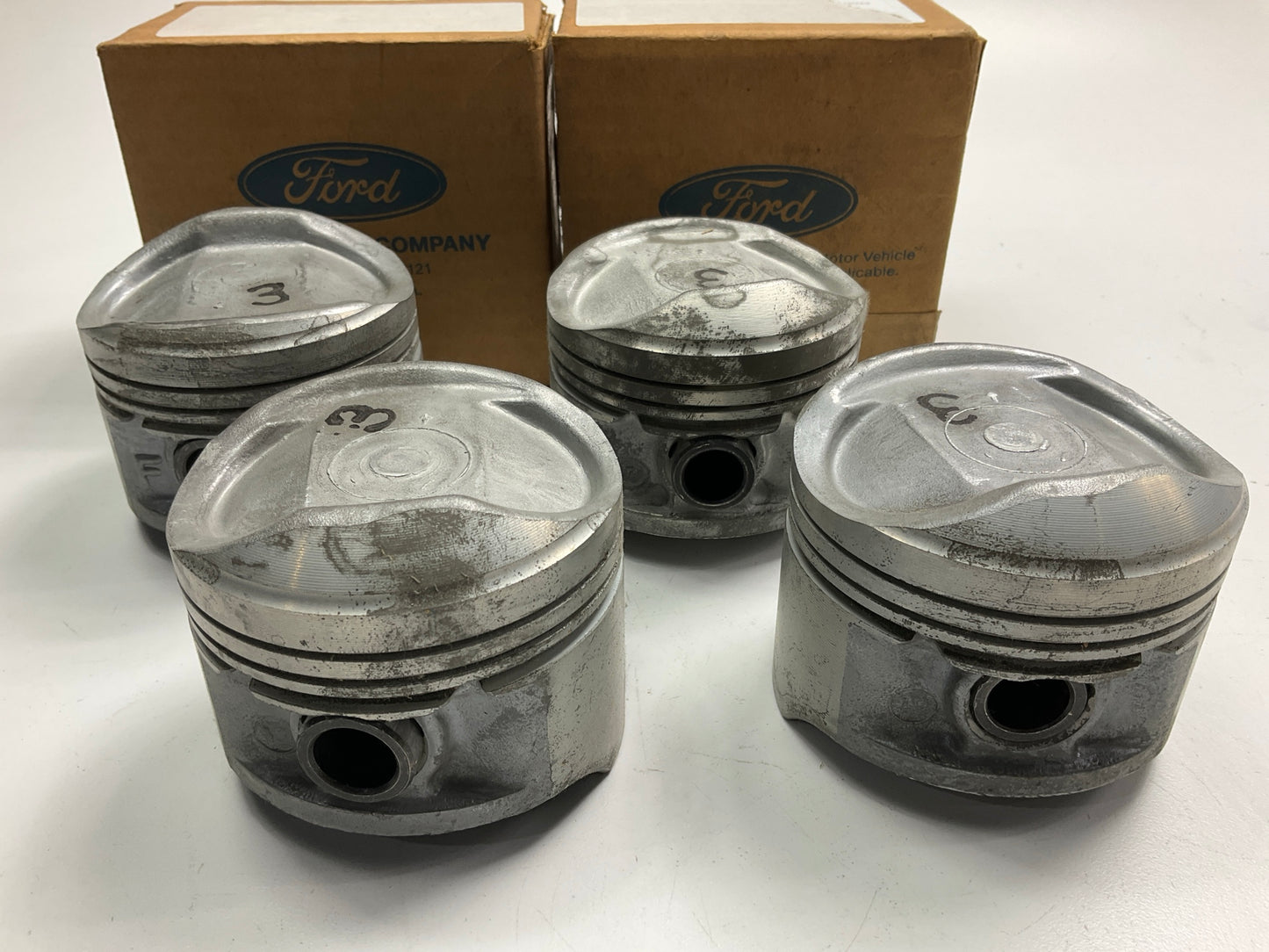 (4) NEW - OEM Ford F4CZ-6108-D Engine Piston - STD RED 95-96 Escort Tracer 1.9L