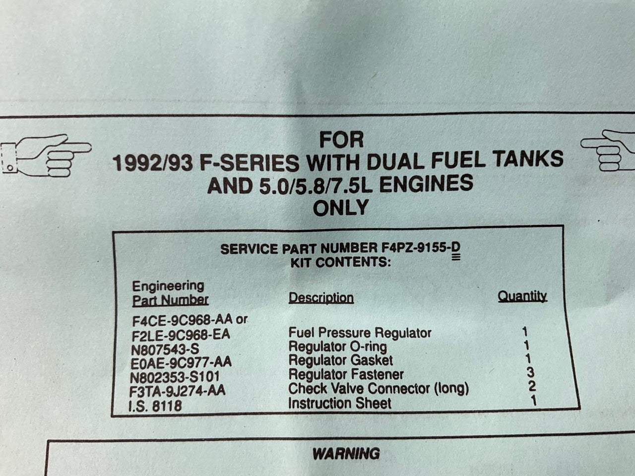 NOS - OEM Ford F4PZ-9155-D Dual Fuel Tank Cross-Flow Check Valve & Regulator Kit