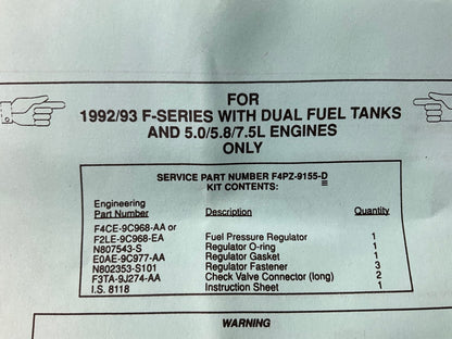 NOS - OEM Ford F4PZ-9155-D Dual Fuel Tank Cross-Flow Check Valve & Regulator Kit