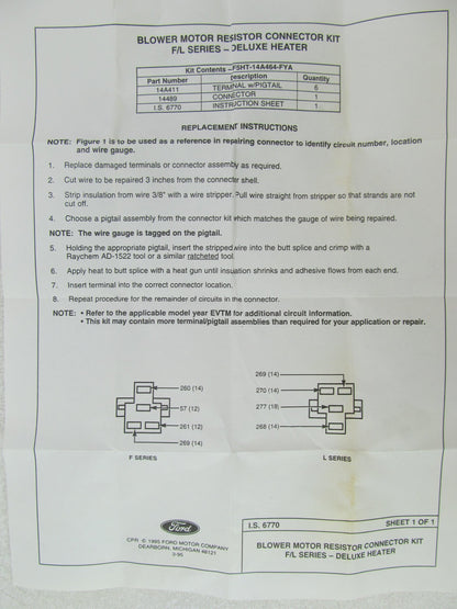OEM Ford Blower Motor Resistor  Repair Harness For  F-Series L-Series Trucks