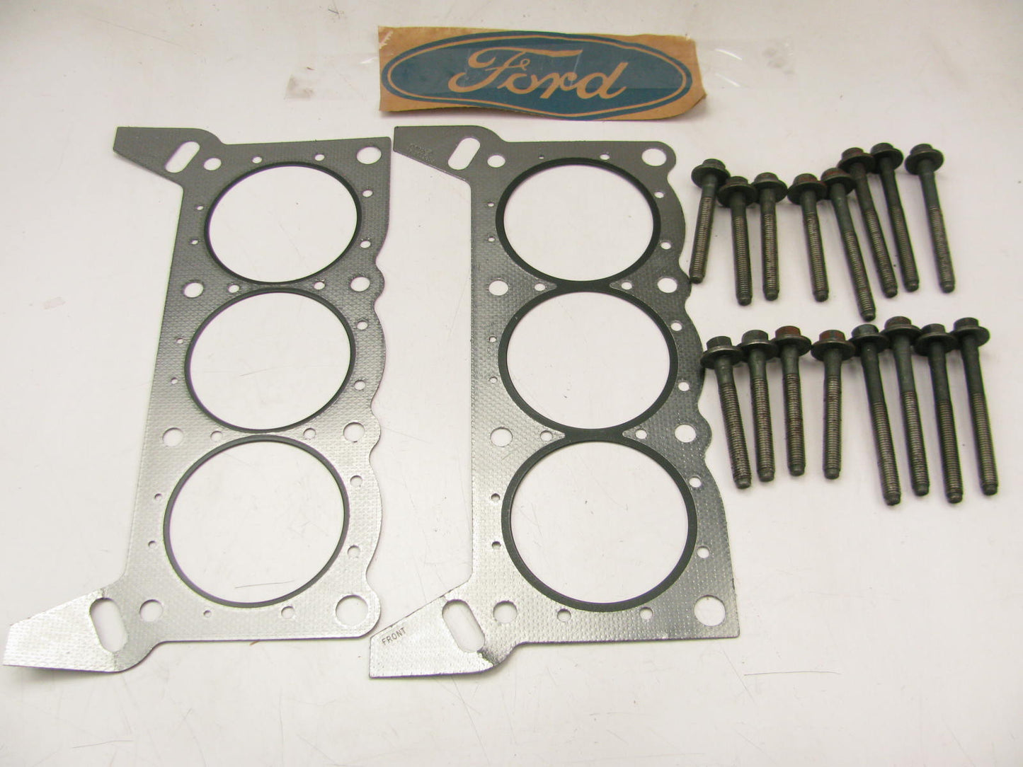 (2) NEW - OEM Ford F5PZ-6051-AA Cylinder Head Gasket & Bolts 1988-1995 3.8L-V6