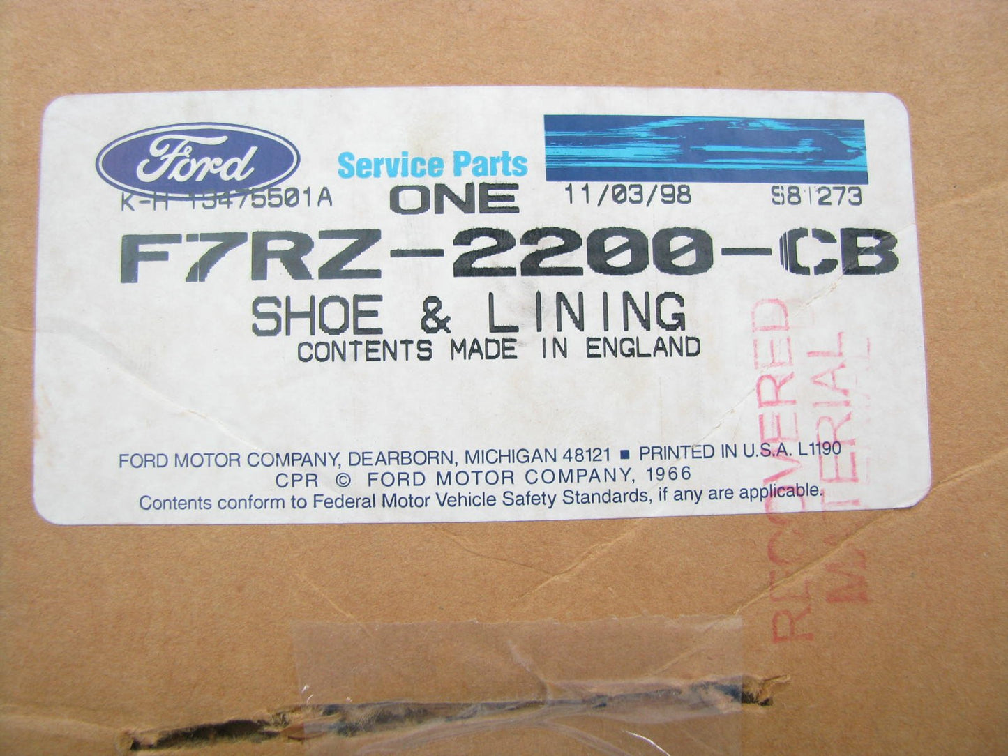 NEW GENUINE OEM Ford F7RZ-2200-CB Rear Drum Brake Shoes