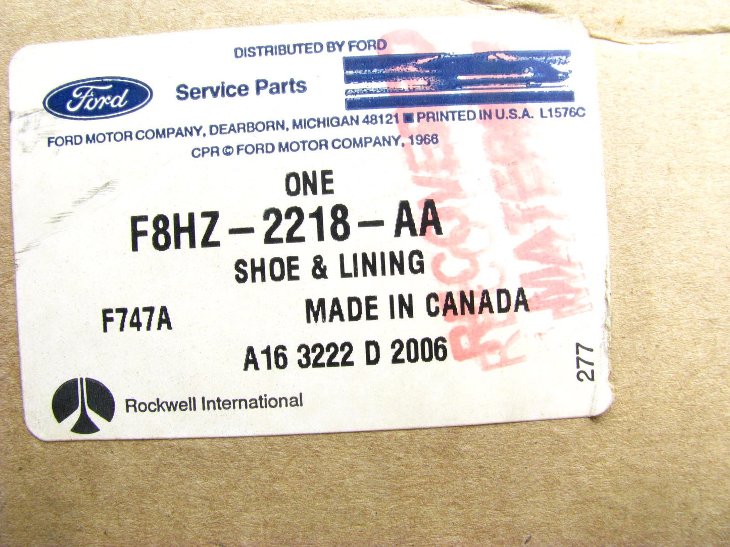 OEM Ford F8HZ-2218-AA Rear Heavy Duty Drum Brake Shoe - 16-1/2 X 7'' Brakes