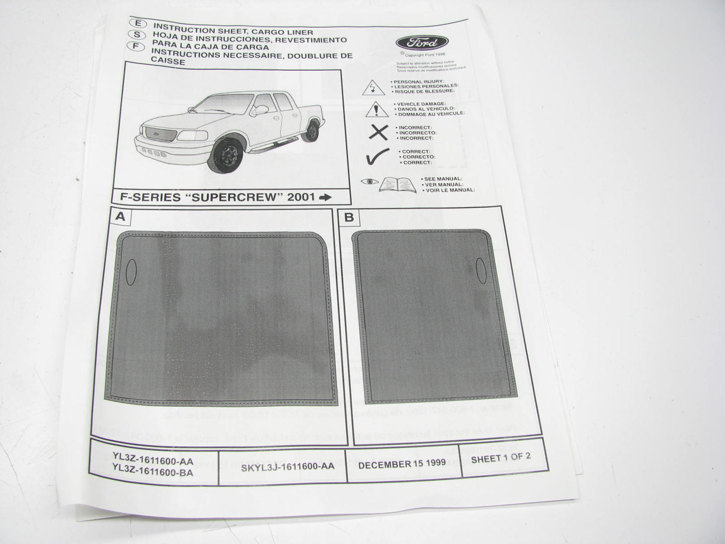 NEW - OEM Ford YL3Z-1611600-AA Truck Bed Cargo Liner 2001-2003 F-150 Supercrew