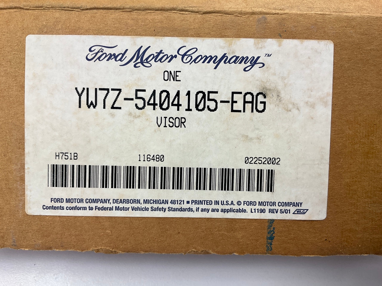 NOS OEM Ford YW7Z-5404105-EAG Left Drivers RED Sun Visor - 1994-1996 Crown Vic.