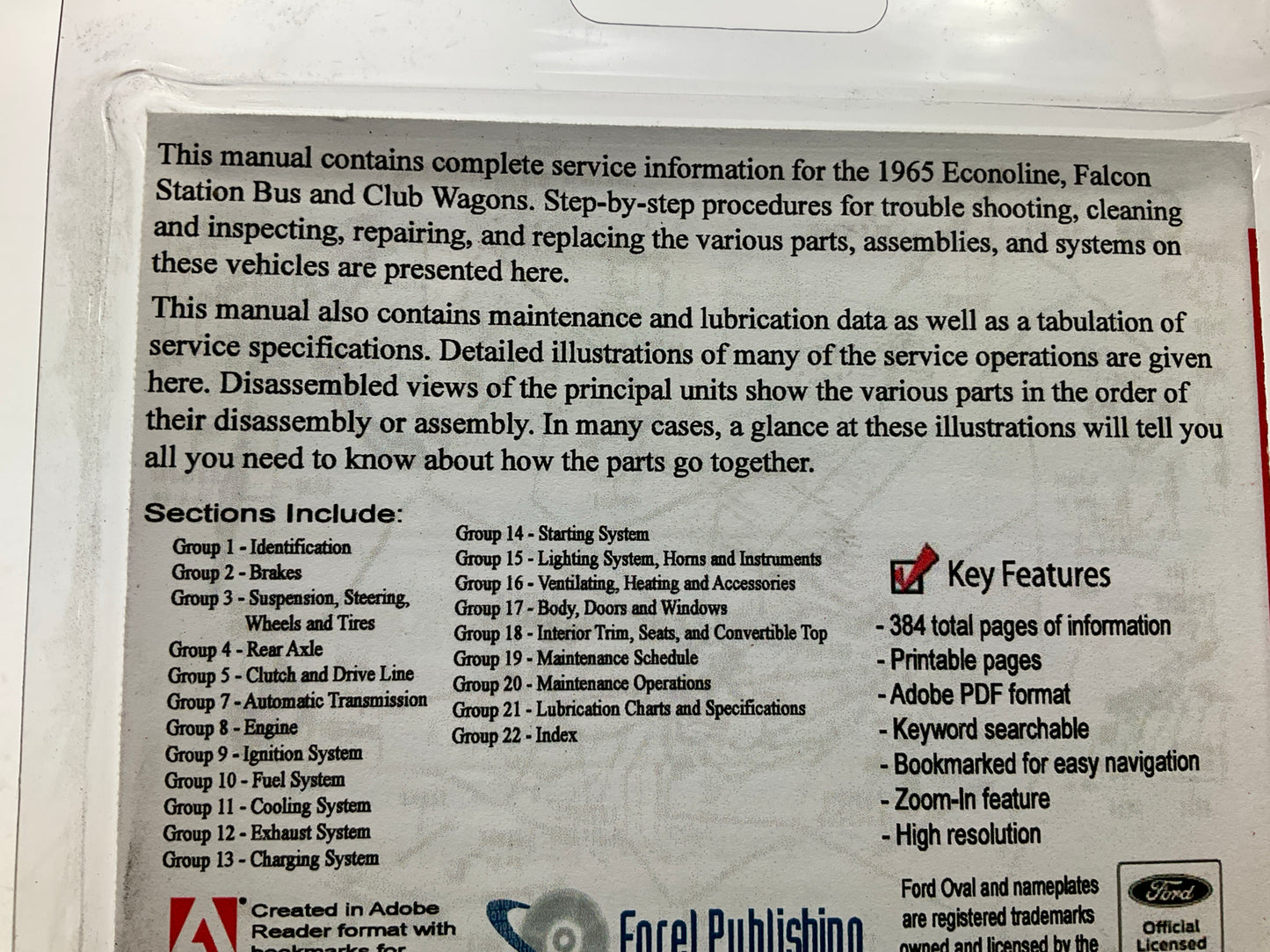 Forel Publishing USB-10039 Shop Manual - 1965 Ford Econoline, Comes On USB Stick