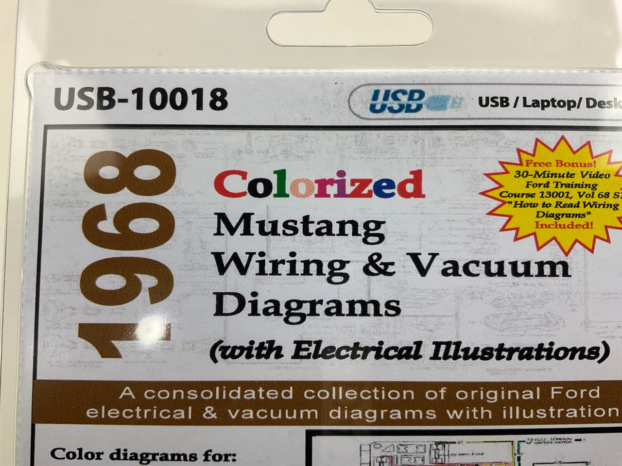 1968 Colorized Mustang Wiring And Vacuum Diagrams Manual (USB) USB10018