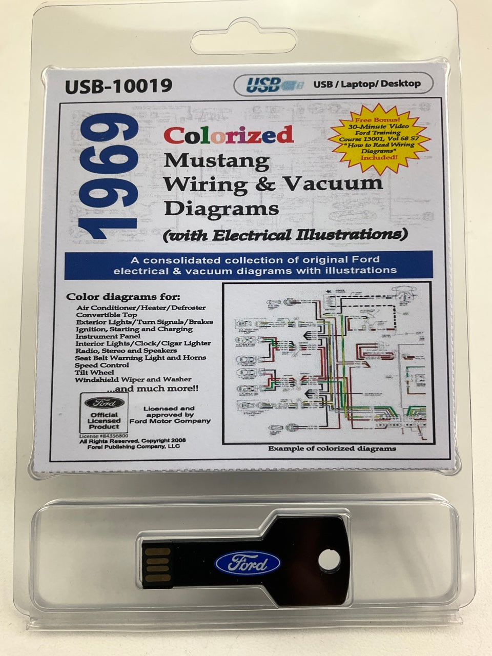 1969 Colorized Mustang Wiring And Vacuum Diagrams Manual (USB) USB10019