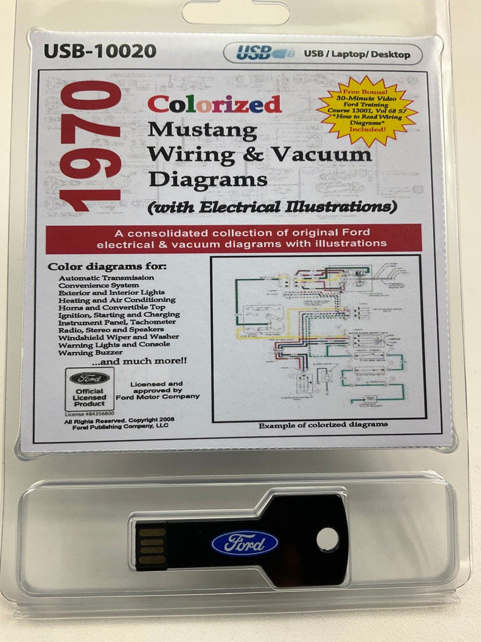 1970 Colorized Mustang Wiring And Vacuum Diagrams Manual (USB) USB10020