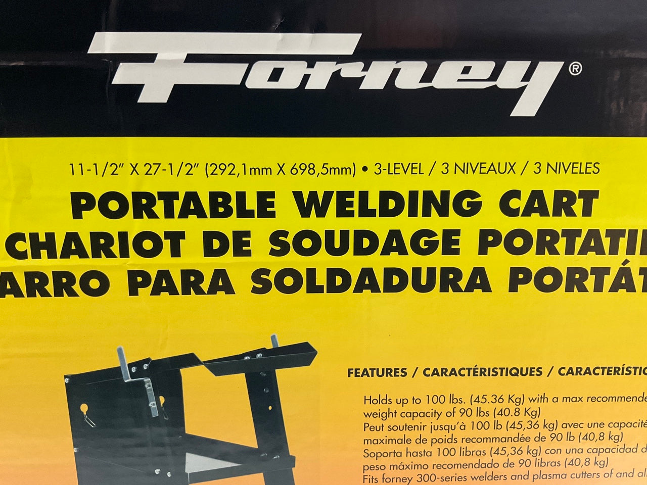 Forney 332 Portable Welding Cart, 3-Shelves With Cylinder Rack
