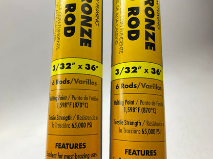 36 Pcs - Forney 48492 Fluxed Bronze Brazing Rod 3/32 X 36'' - 6 Packs Of 6 Each