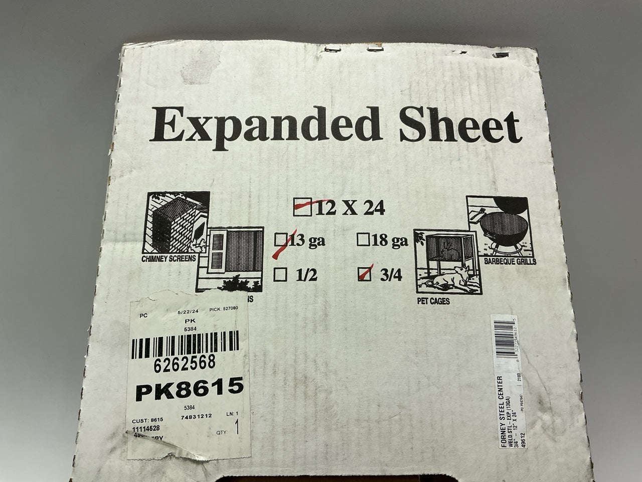 Forney 49612 - 12'' X 24'' - 13 Gauge Steel Expanded Metal - 3/4'' O/C Spacing