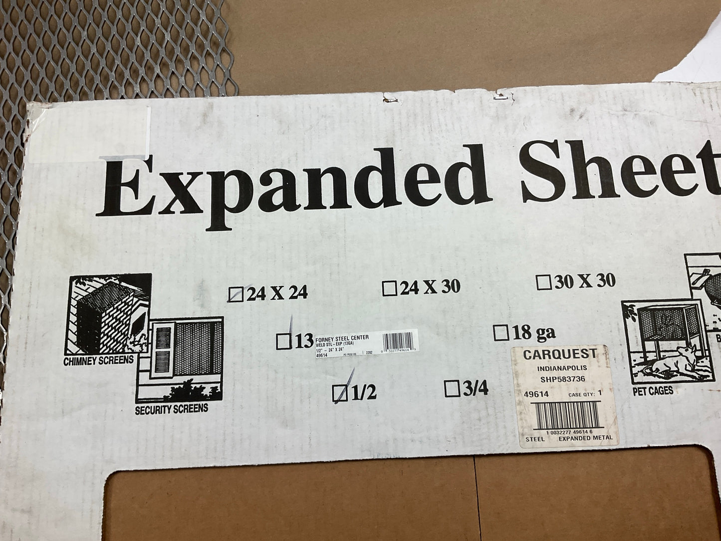 Forney 49614 - 24'' X 24'' - 13 Gauge Steel Expanded Metal - 1/2'' O/C Spacing