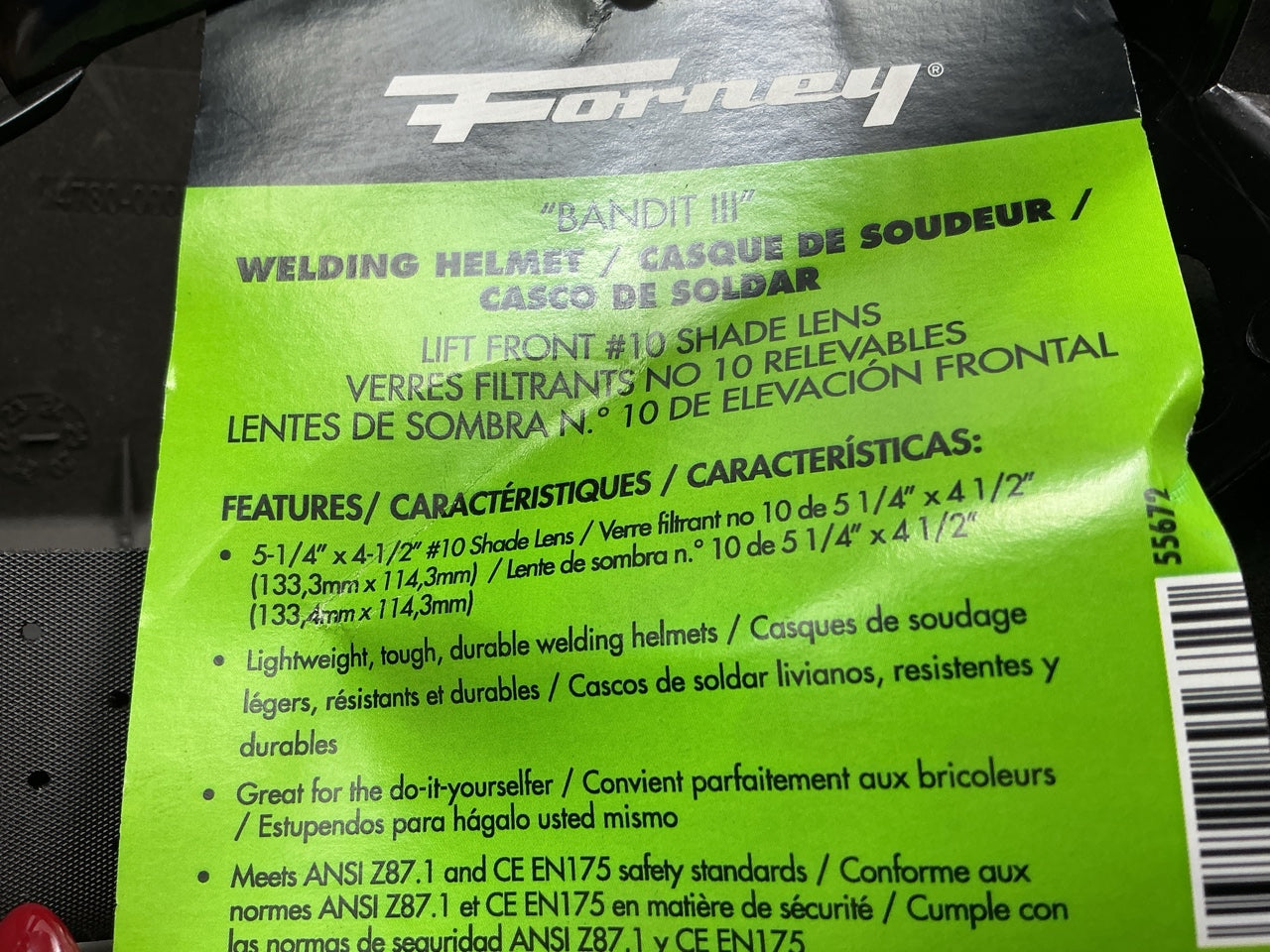 Forney 55672 Bandit III Welding Helmet, Lift Front, Number 10, 4-1/2 In X 5-1/4