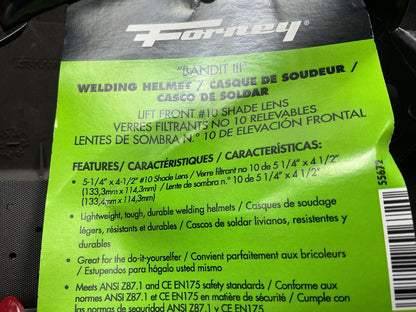 Forney 55672 Bandit III Welding Helmet, Lift Front, Number 10, 4-1/2 In X 5-1/4