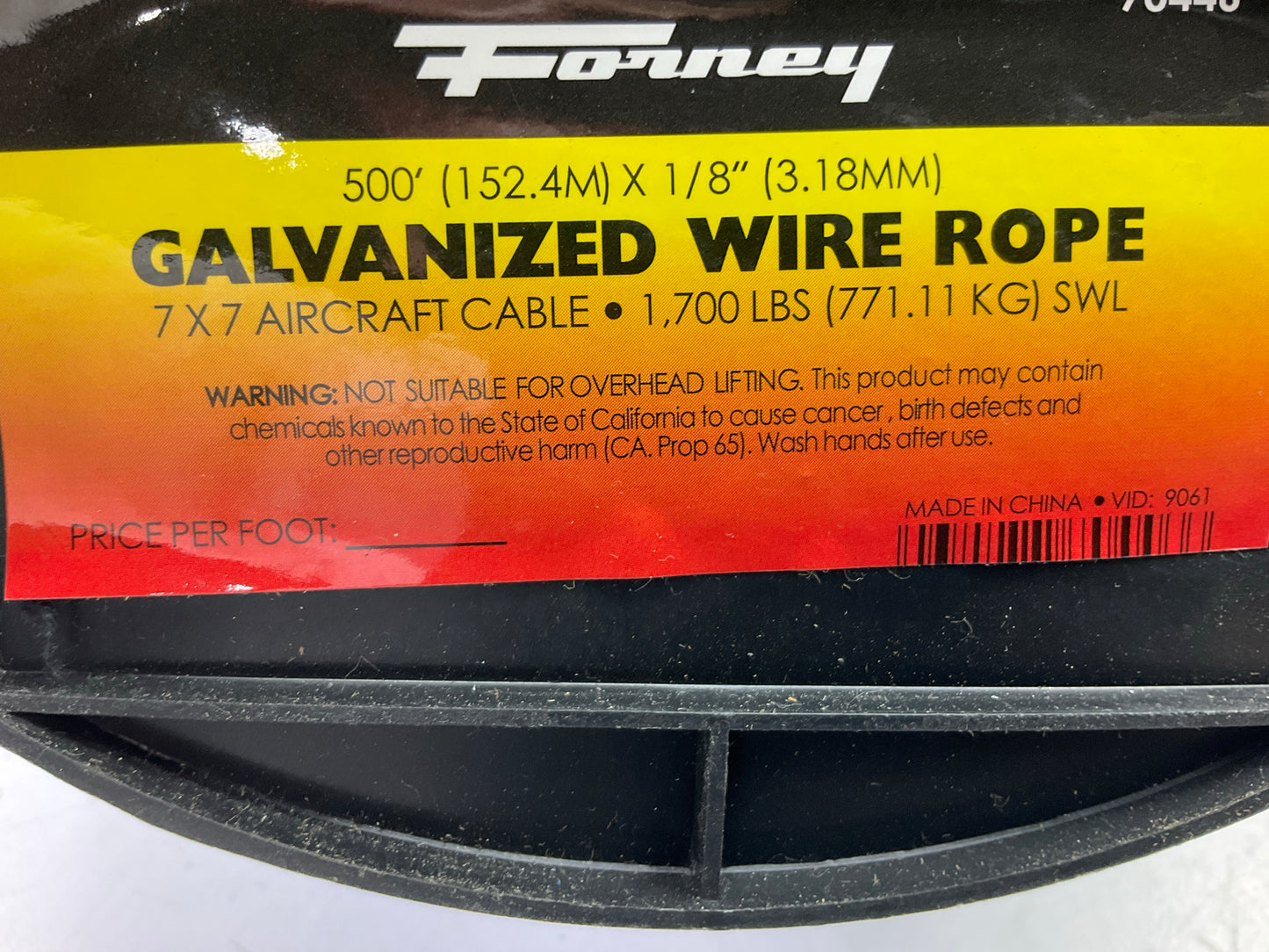 Forney 70446 Galvanized Wire Rope, Aircraft Cable, 1/8 In X 500ft