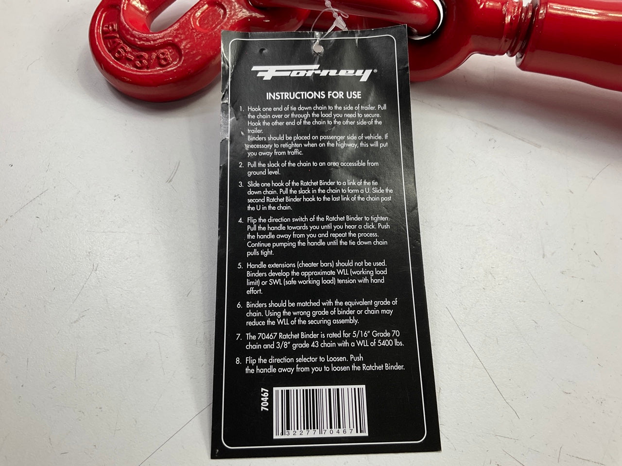 Forney 70467 Ratchet Chain Binder 5/16'' To 3/8'' Red 5400 Lbs Working Load