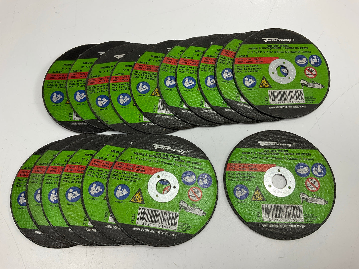 (17) Forney 71855 Steel Grinding / Cut-Off Wheel, Type 1, 3'' X 1/32'' X 3/8''