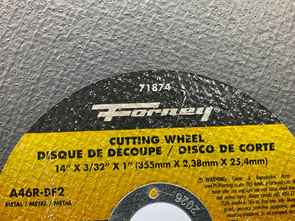 Forney 71874 Cutting Wheel, Metal, Type 1 In Stud Master In, 14 In X 3/32 In X 1