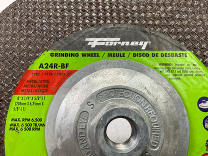 Forney 71882 Grinding Wheel, Metal, Type 27, 8'' X 1/4'' Thick X 5/8''-11 Arbor