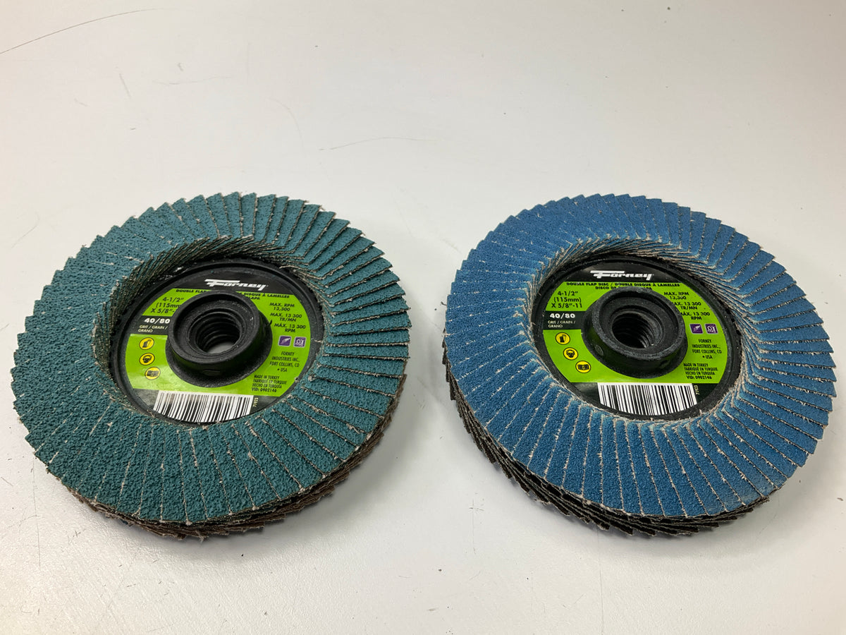 (2) Forney 71923 Double-Sided Flap Disc, 4-1/2'' X 5/8''-11 40/ 80 Grit