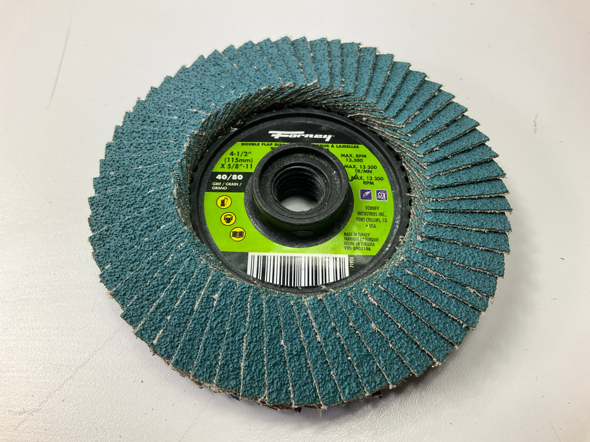 Forney 71923 Double-Sided Flap Disc, 4-1/2'' X 5/8''-11 40/ 80 Grit