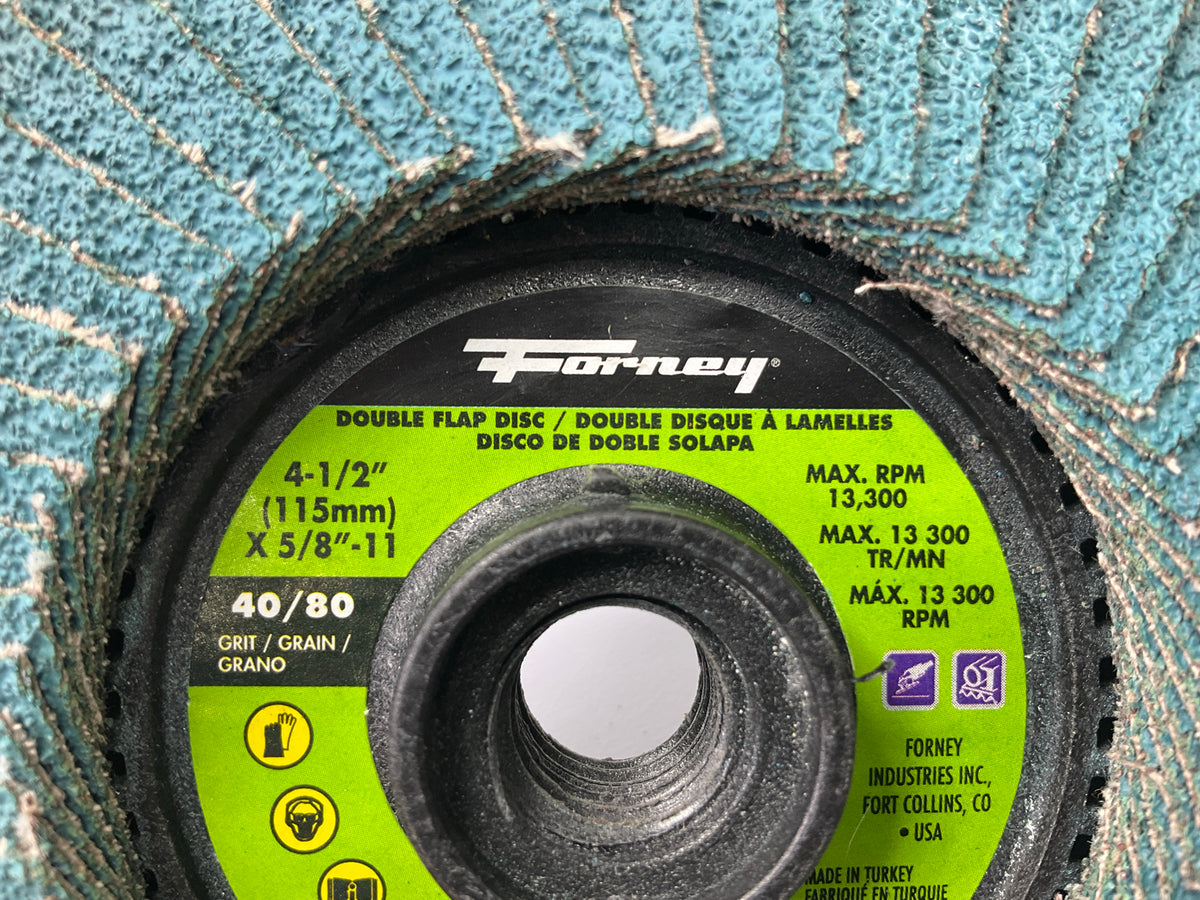 Forney 71923 Double-Sided Flap Disc, 4-1/2'' X 5/8''-11 40/ 80 Grit