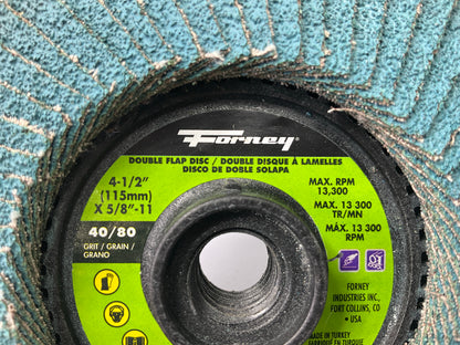 Forney 71923 Double-Sided Flap Disc, 4-1/2'' X 5/8''-11 40/ 80 Grit